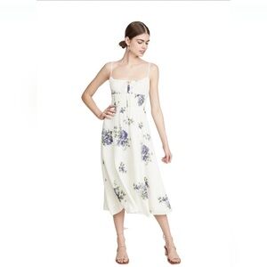 Reformation White Midi Dress with Purple Floral Print